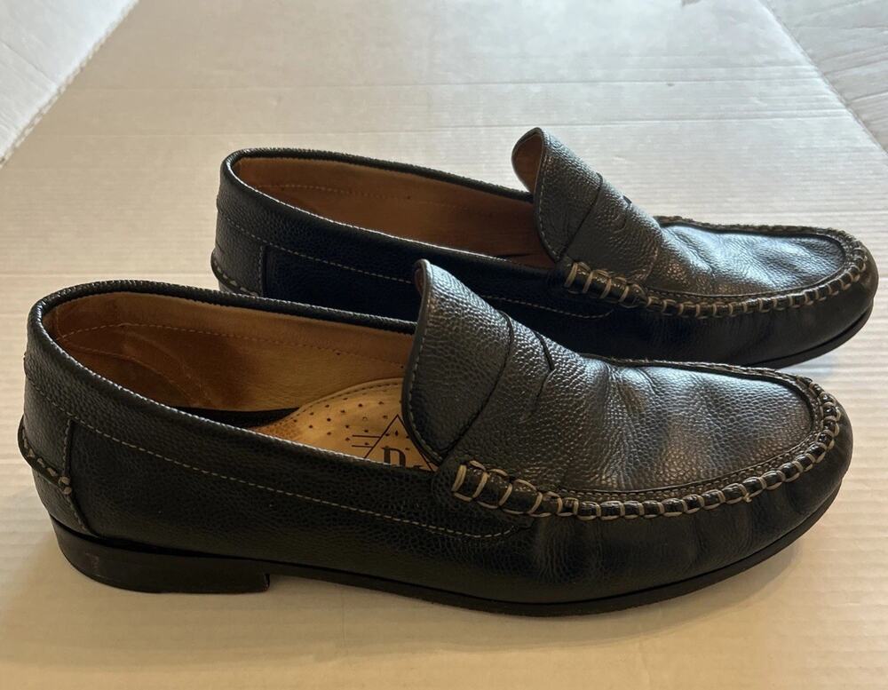 Martin Dingman Mens Penny Loafer Pebbled Black Leather Contrast Stitch Sz 10.5 M